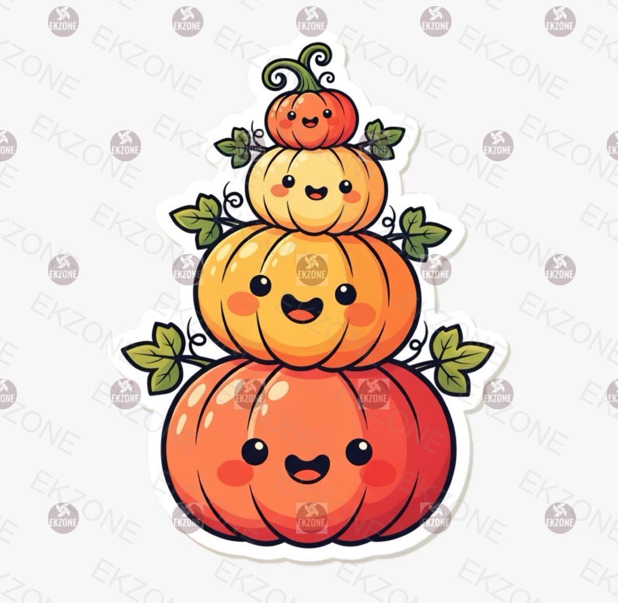 Cute Pumpkin Stack Sticker | Kawaii Fall Decor Decal | Happy Jack O Lantern Art | Autumn Vibes Vinyl | Pumpkin Spice Gift | Wholesome Fall