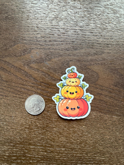Cute Pumpkin Stack Sticker | Kawaii Fall Decor Decal | Happy Jack O Lantern Art | Autumn Vibes Vinyl | Pumpkin Spice Gift | Wholesome Fall