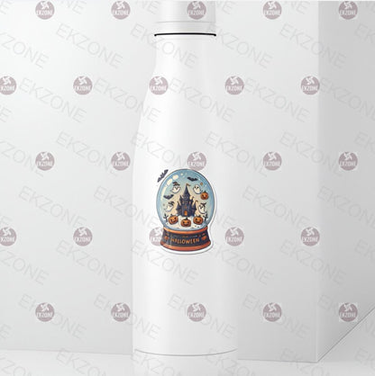 Transparent Halloween Snow Globe Sticker | Spooky Cute Ghost Decal | Haunted House Art | Pumpkin Bat Vinyl | Fall Decor Gift | Cute Witchy