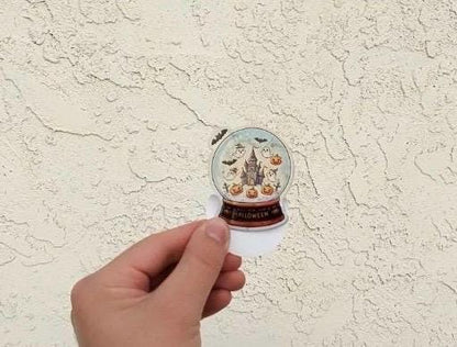 Transparent Halloween Snow Globe Sticker | Spooky Cute Ghost Decal | Haunted House Art | Pumpkin Bat Vinyl | Fall Decor Gift | Cute Witchy