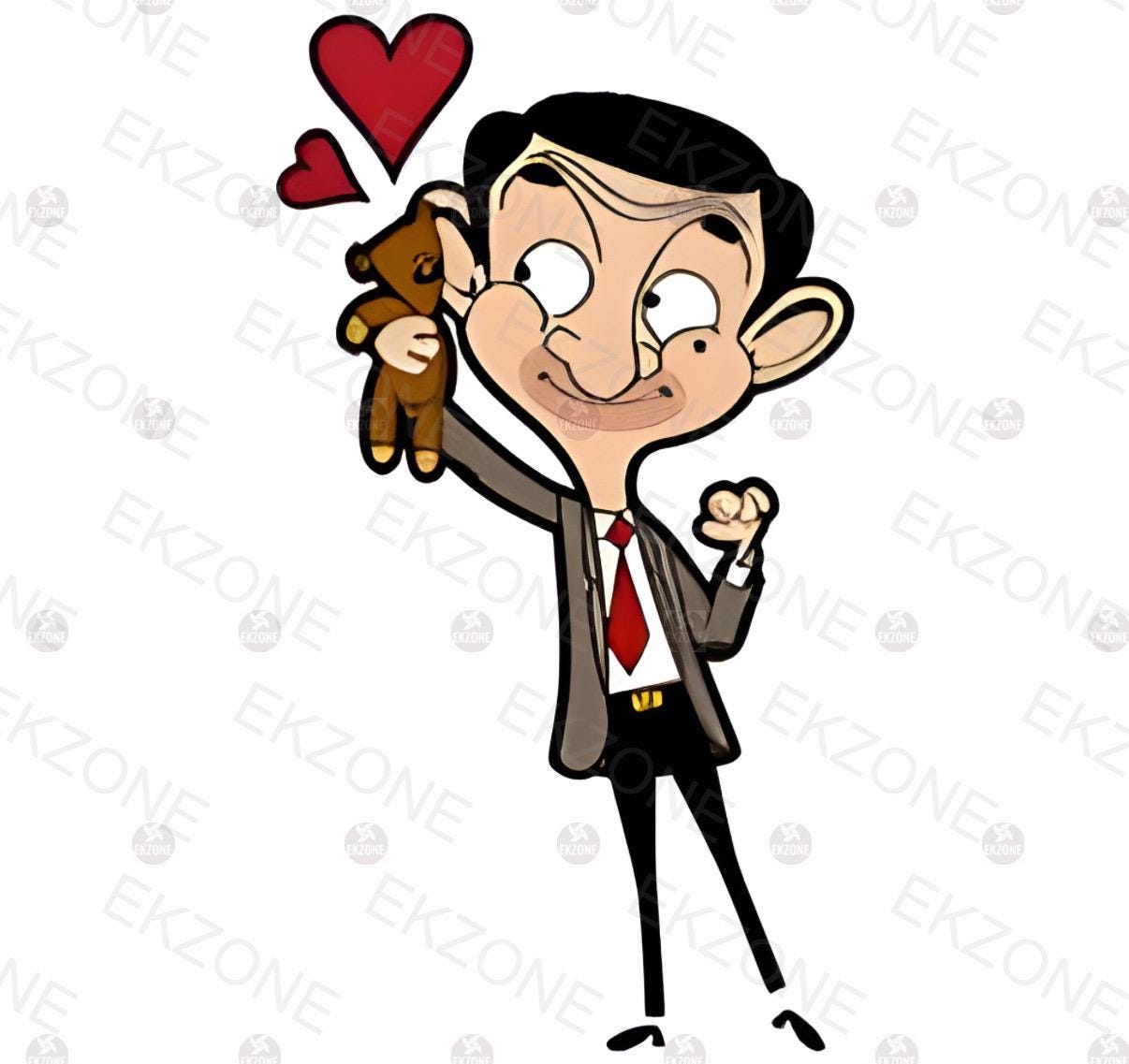Mr. Bean & Teddy Sticker | Love Heart Decal | Funny British Comedy Art | Nostalgic Cartoon Vinyl | Mr Bean Fan Gift | Cute Bear Lover