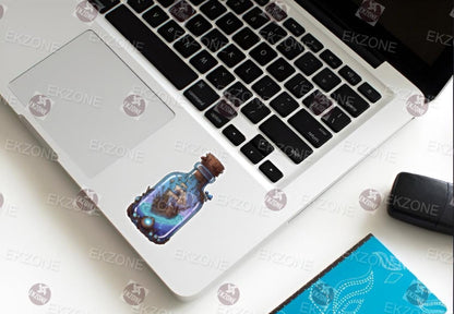 Transparent Steampunk Ship in Magic Bottle Sticker | Clear Vinyl Fantasy Nautical Decal | Whimsical Crystal Art | Adventure Ship Vinyl | Uni