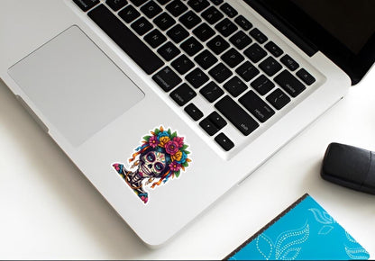 Sugar Skull Sticker | Día de los Muertos Decal | Calavera Art | Flower Crown Vinyl | Mexican Folk Art Gift | Colorful Day of Dead Laptop |