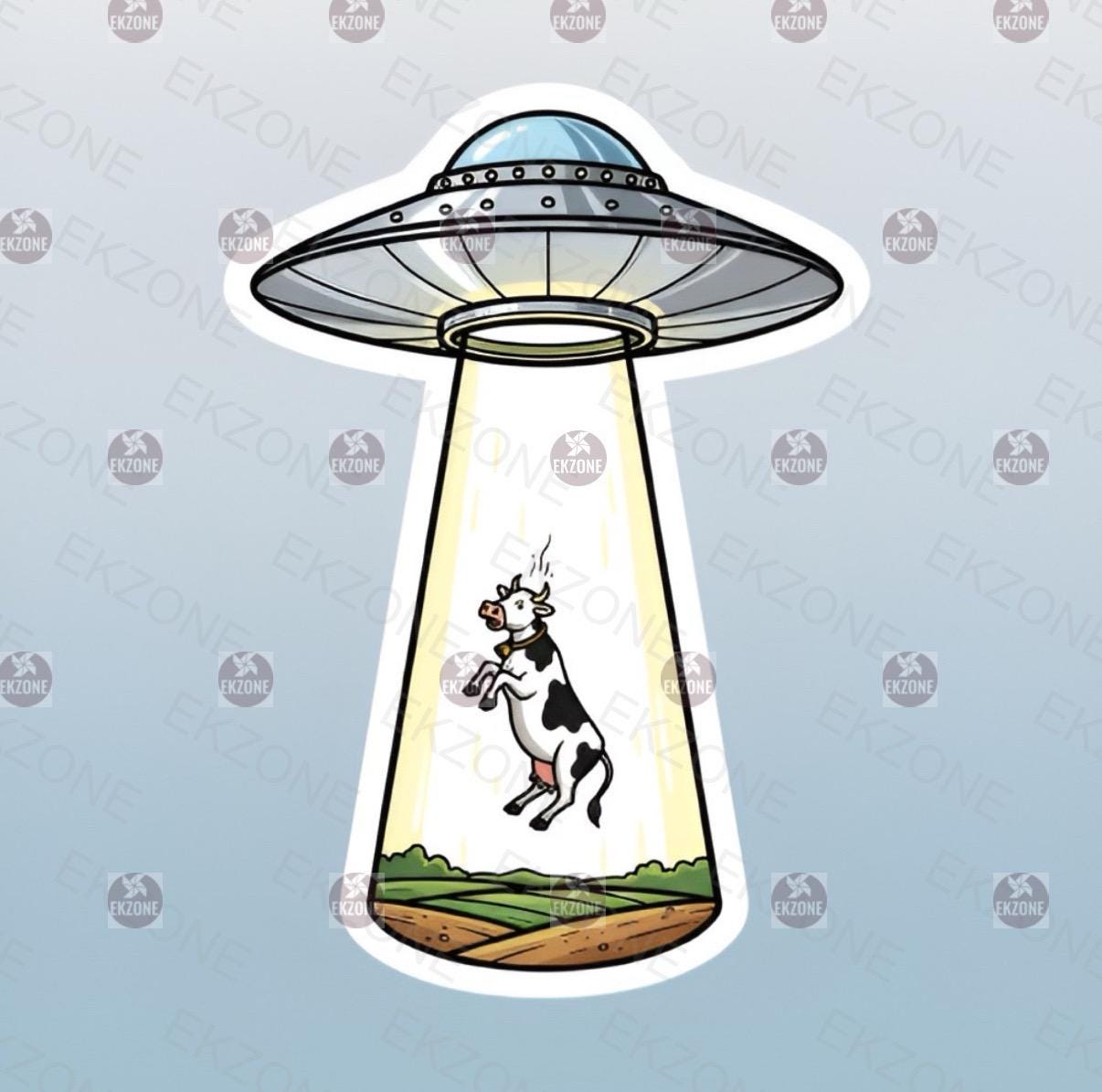 Glow in the Dark UFO Abduction Sticker | Funny Cow Alien Decal | Sci Fi Farm Art | Luminous Flying Saucer Vinyl | UV Reactive Nerd Gift |