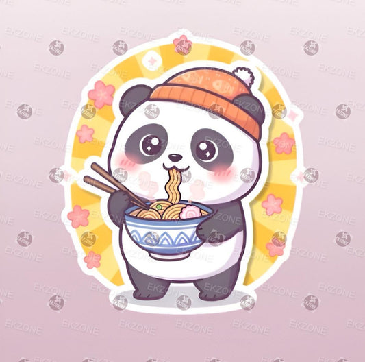 Cute Panda Eating Ramen Sticker | Kawaii Noodle Bowl Decal | Cozy Foodie Art | Panda Lover Vinyl | Anime Aesthetic Laptop | Asian Food Gift
