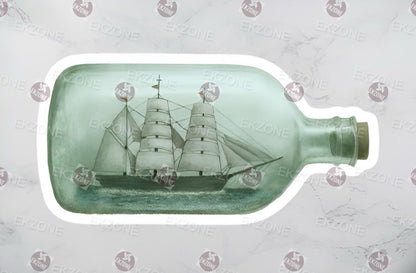 Transparent Ship in a Bottle Sticker | Clear Vinyl Nautical Decal | Vintage Sailing Ship Art | Ocean Lover Gift | Maritime Adventure Laptop