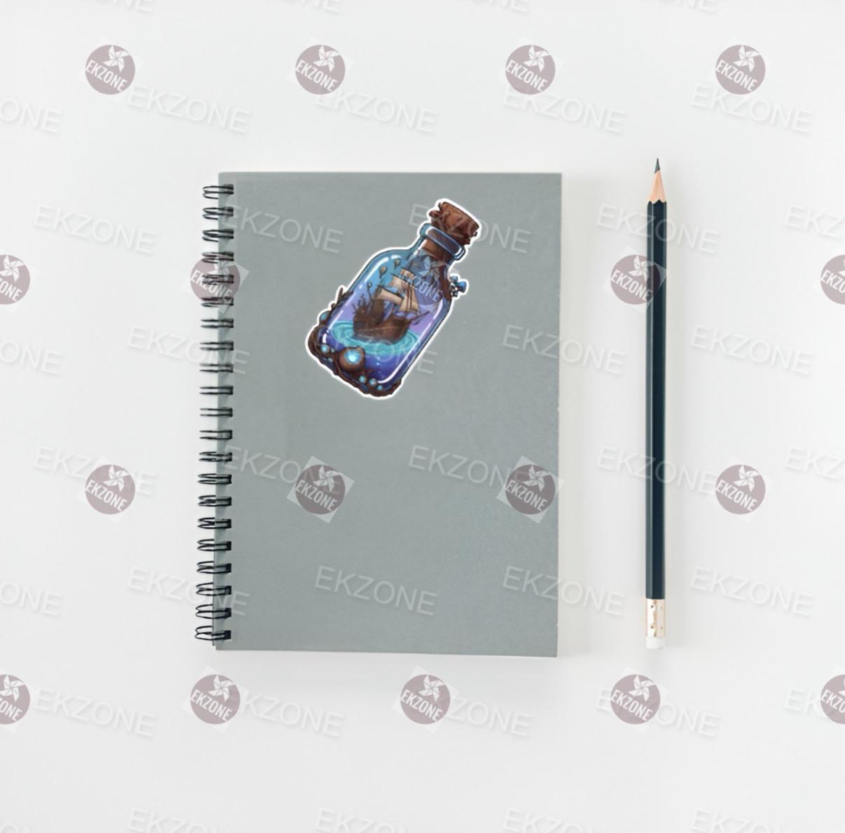 Transparent Steampunk Ship in Magic Bottle Sticker | Clear Vinyl Fantasy Nautical Decal | Whimsical Crystal Art | Adventure Ship Vinyl | Uni