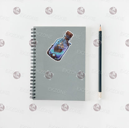 Transparent Steampunk Ship in Magic Bottle Sticker | Clear Vinyl Fantasy Nautical Decal | Whimsical Crystal Art | Adventure Ship Vinyl | Uni