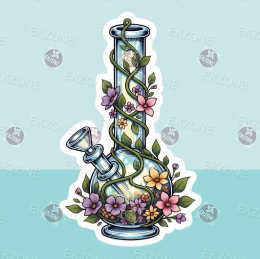 Transparent Floral Bong Sticker | Clear Vinyl Botanical Bong Decal | Whimsical Plant Art | Bohemian Aesthetic Vinyl | Cute Stoner Gift