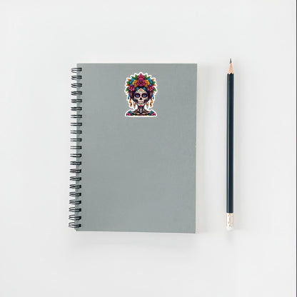 Sugar Skull Sticker | Día de los Muertos Decal | Calavera Art | Flower Crown Vinyl | Mexican Folk Art Gift | Colorful Day of Dead Laptop |