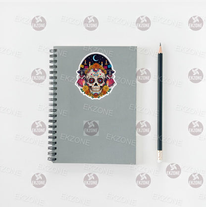 Día de los Muertos Sticker | Sugar Skull Calavera Art | Festive Skeletons Decal | Mexican Folk Art Vinyl | Day of the Dead Gift | Floral