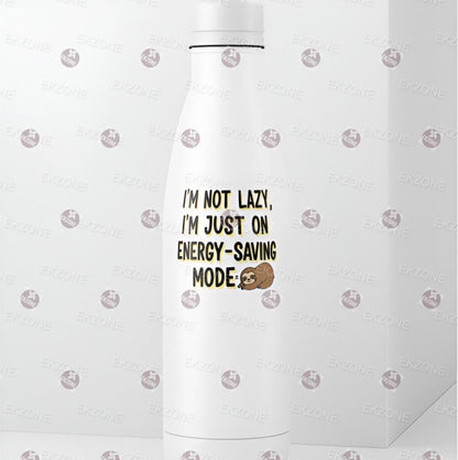 White water bottle with humorous text design on a white background