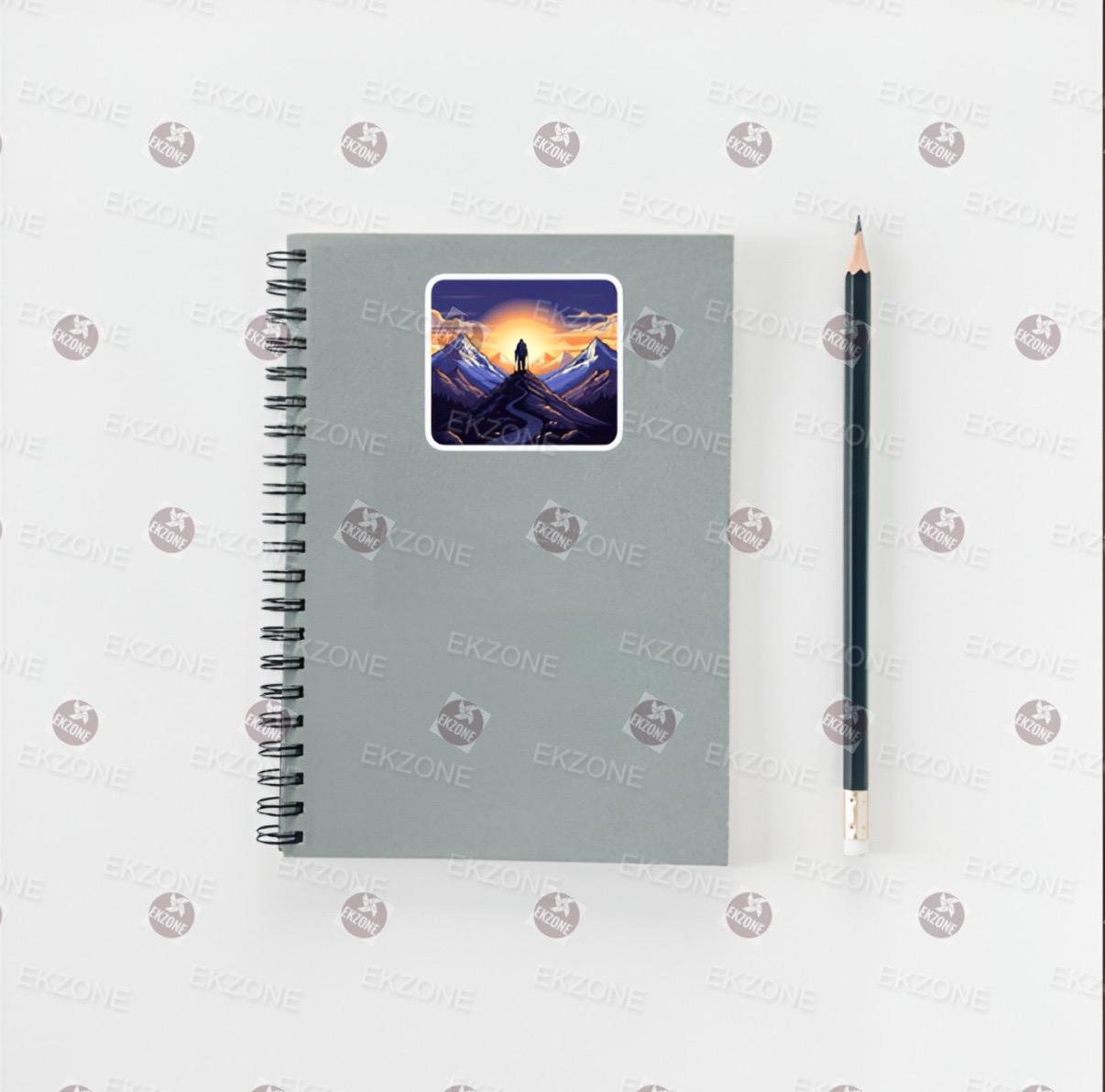 Mountain Hiker Sunset Sticker | Outdoorsy Adventure Decal | Nature Wanderlust Art | Summit Climb Vinyl | Motivational Hiker Gift |