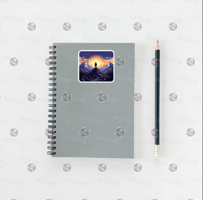 Mountain Hiker Sunset Sticker | Outdoorsy Adventure Decal | Nature Wanderlust Art | Summit Climb Vinyl | Motivational Hiker Gift |