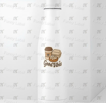 Good Vibes Sticker - Coffee and Cinnamon Roll Decal - Cute Foodie Laptop Sticker - Breakfast Lover Gift - Waterproof Vinyl