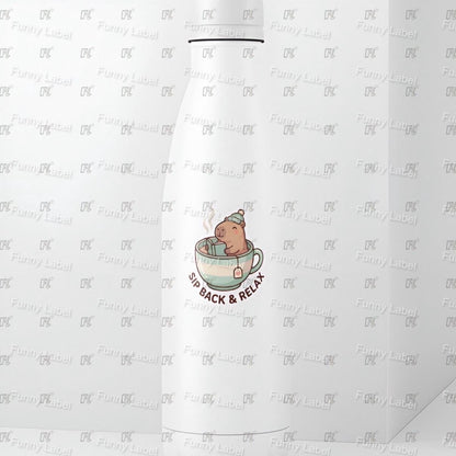 Cute Capybara Sticker - Sip Back and Relax Decal - Funny Tea Lover Gift - Bookish Laptop Sticker - Waterproof Hydroflask Vinyl