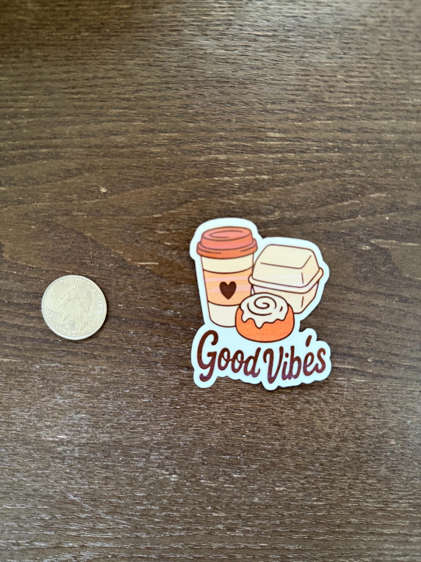 Good Vibes Sticker - Coffee and Cinnamon Roll Decal - Cute Foodie Laptop Sticker - Breakfast Lover Gift - Waterproof Vinyl