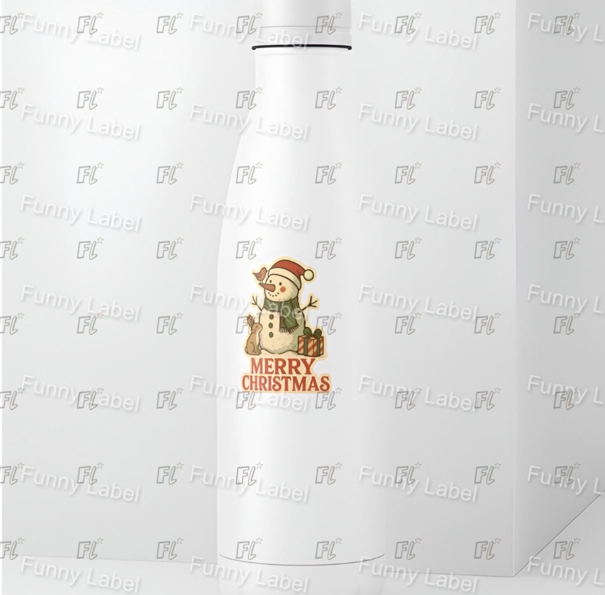 Merry Christmas Snowman Sticker - Cute Woodland Animal Decal - Rabbit & Bird Holiday Gift - Traditional Winter Laptop Sticker