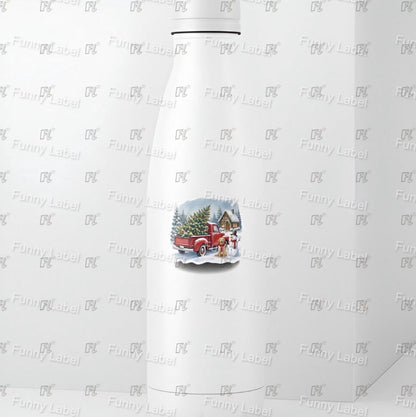 Vintage Red Truck Sticker - Golden Retriever Christmas Decal - Farmhouse Holiday Gift - Christmas Tree Truck - Dog Lover Laptop Sticker