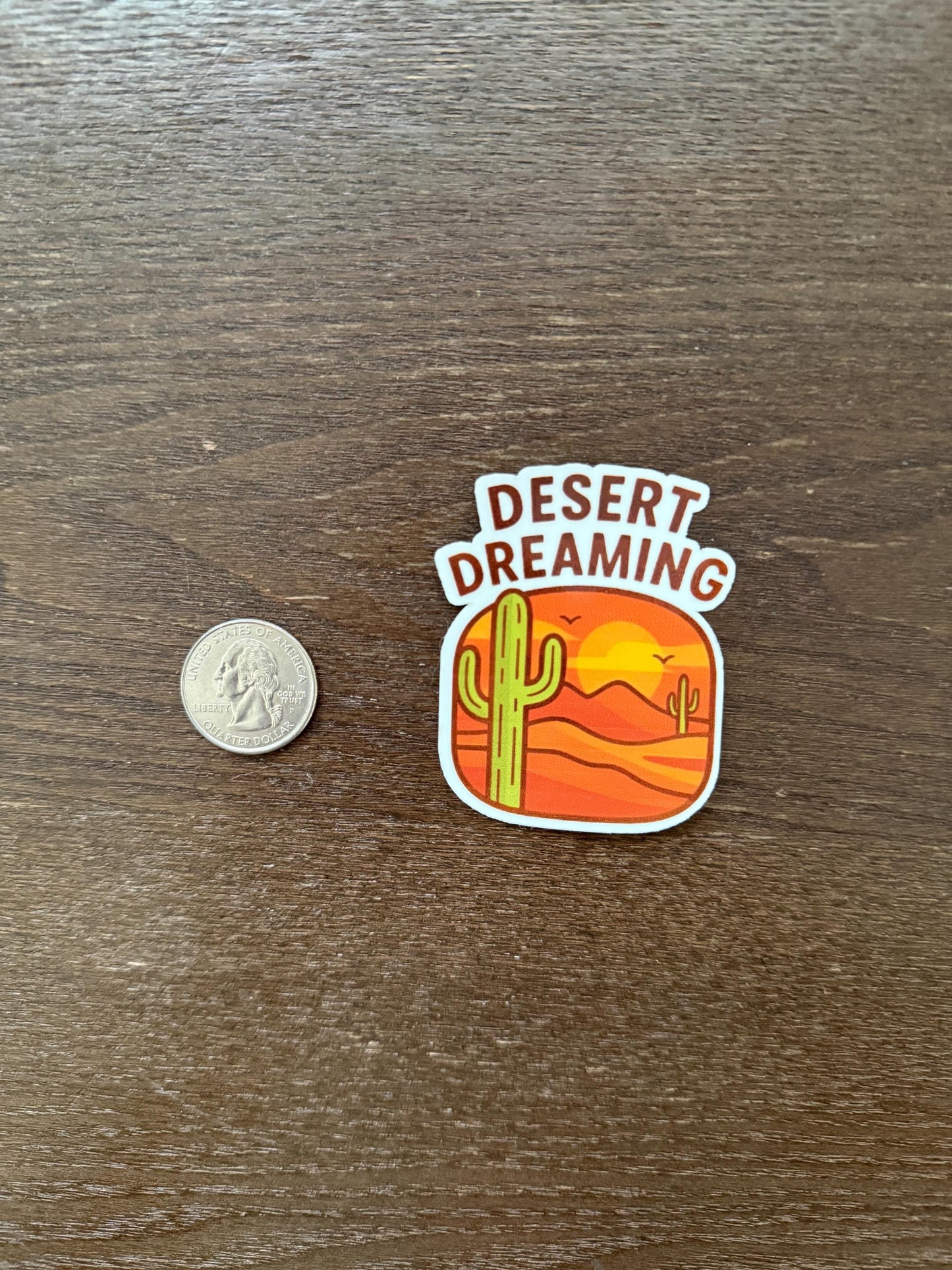 Desert Dreaming Sticker - Saguaro Cactus Decal - Arizona Sunset Vinyl - Southwest Hiking Gift - Waterproof Water Bottle Sticker