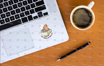 Cute Capybara Sticker - Sip Back and Relax Decal - Funny Tea Lover Gift - Bookish Laptop Sticker - Waterproof Hydroflask Vinyl