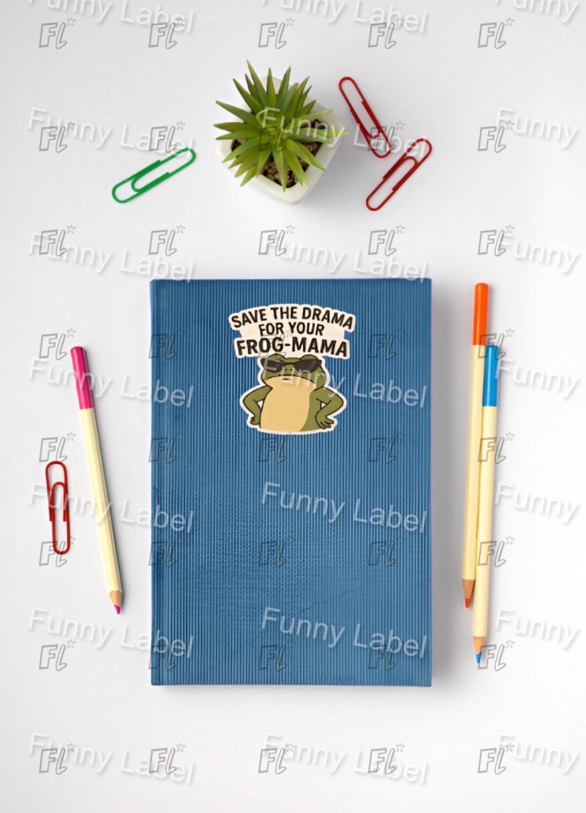 Funny Frog Sticker - Save The Drama For Your Frog Mama - Sassy Animal Decal - Cute Pun Gift - Waterproof Water Bottle Sticker