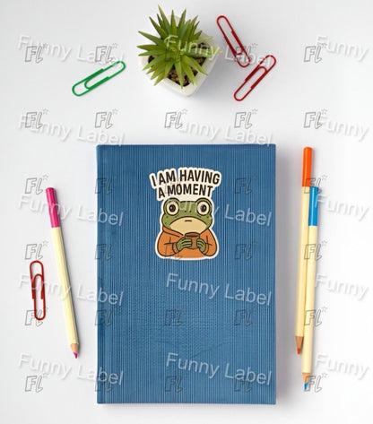 Funny Frog Sticker - I Am Having A Moment - Relatable Anxiety Decal - Mental Health Gift - Overwhelmed Frog - Waterproof Laptop Sticker