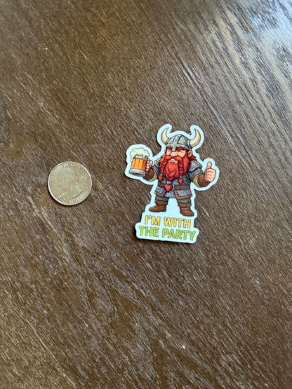 Dwarf Drinking Sticker - I'm With The Party, D&D RPG Vinyl Decal