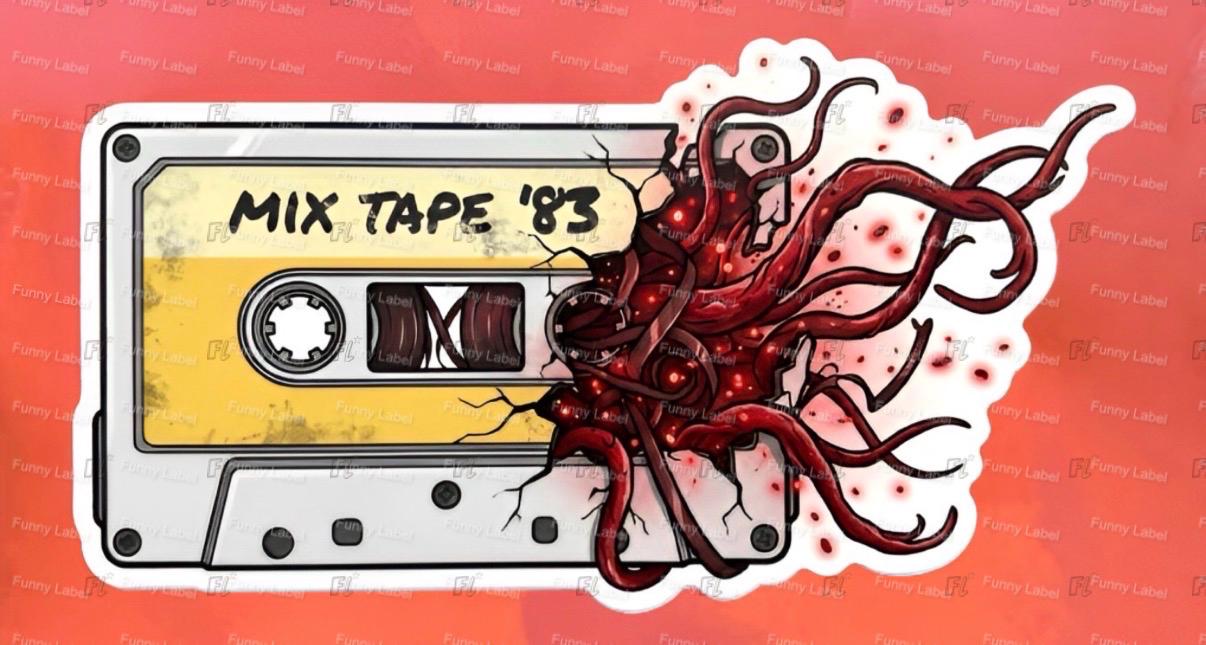 Illustration of a mix tape with a red octopus on a red background