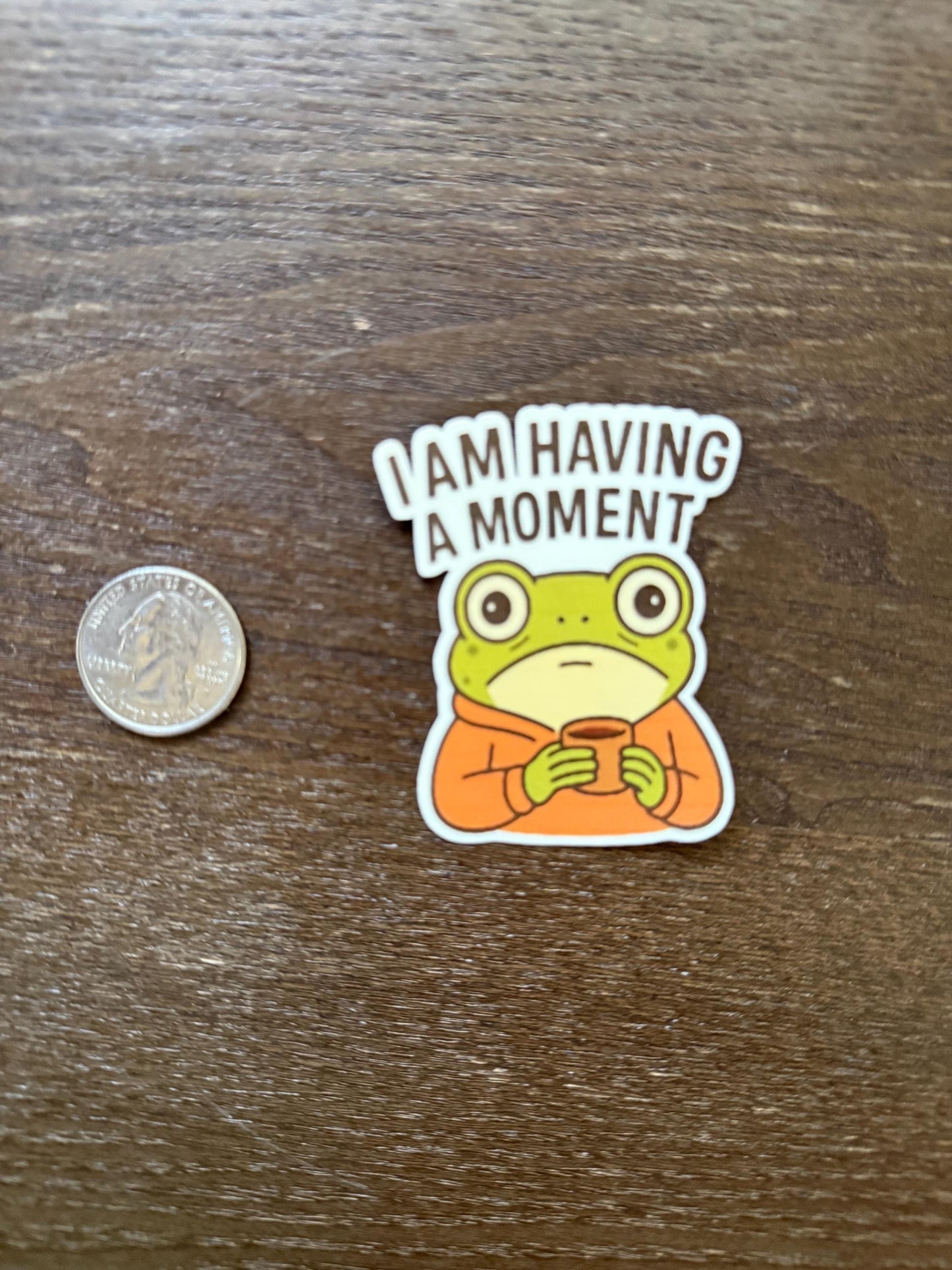 Funny Frog Sticker - I Am Having A Moment - Relatable Anxiety Decal - Mental Health Gift - Overwhelmed Frog - Waterproof Laptop Sticker