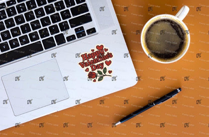 Happy Valentines Day Sticker - Retro Red Rose Decal - Romantic Love Gift - Classic Flower Sticker - Waterproof Laptop Vinyl for Her