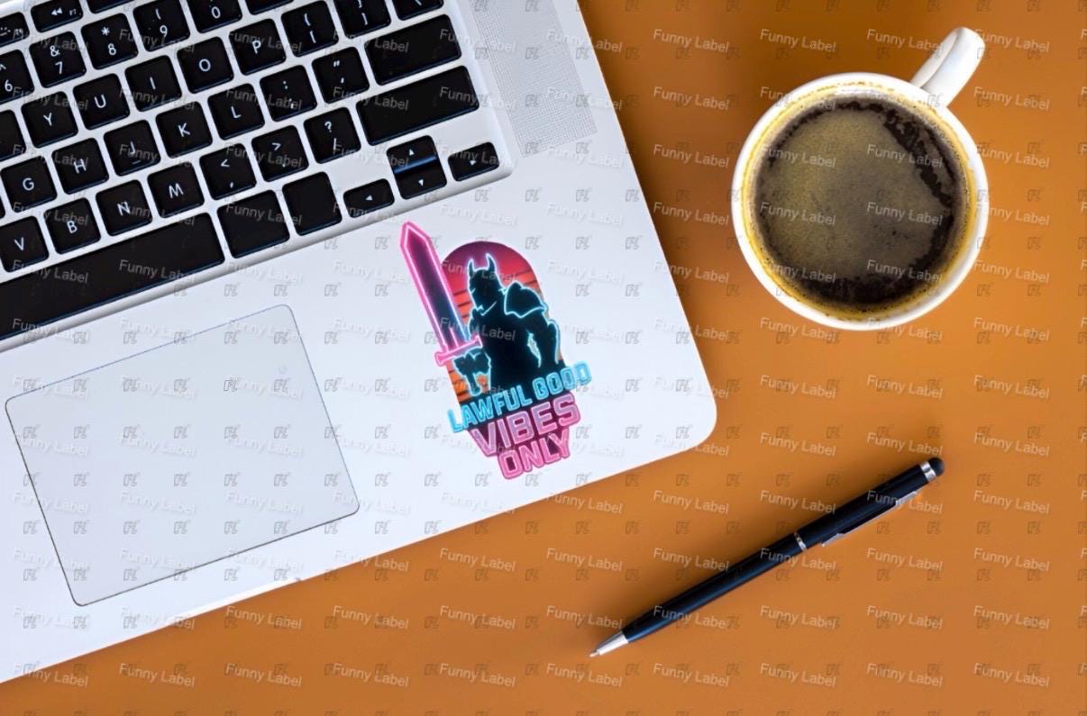 DND Paladin Sticker - Lawful Good Vibes Only - Funny RPG Gift - Synthwave Aesthetic Decal - Dungeon Master Gift - Neon Knight Art