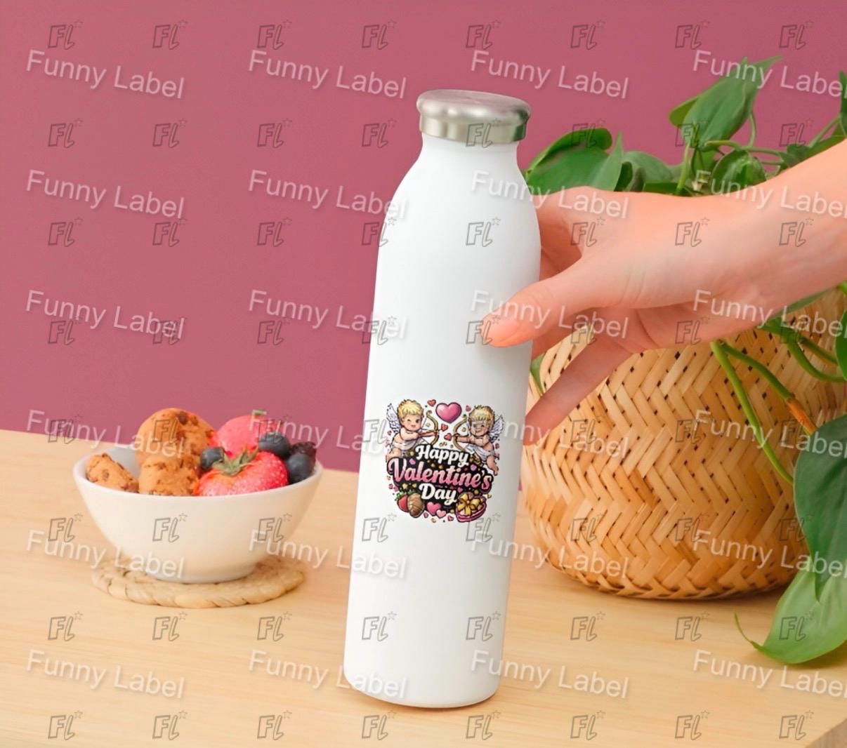 Happy Valentines Day Sticker - Cute Cupid Decal - Romantic Love Gift - Chocolate Strawberry Art - Heart Laptop Sticker - Waterproof Vinyl