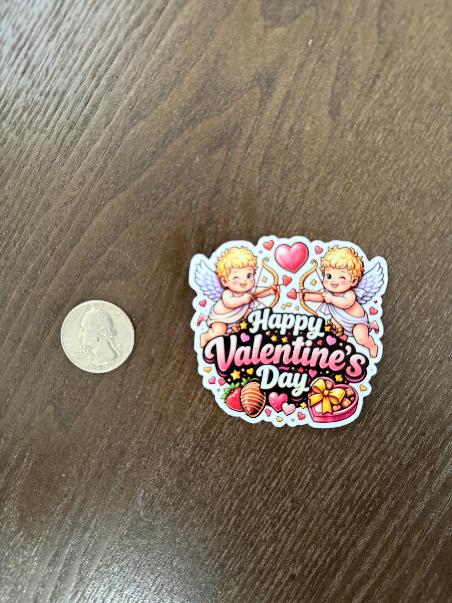 Happy Valentines Day Sticker - Cute Cupid Decal - Romantic Love Gift - Chocolate Strawberry Art - Heart Laptop Sticker - Waterproof Vinyl