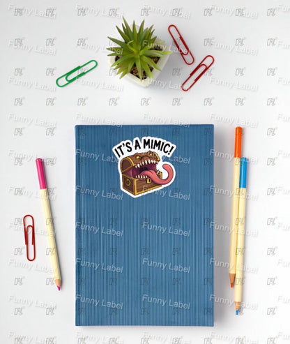 It's A Mimic Sticker - Funny DND Monster Decal - RPG Treasure Chest Trap - Dungeon Master Gift - Tabletop Gaming Art - Sticker for Stanley