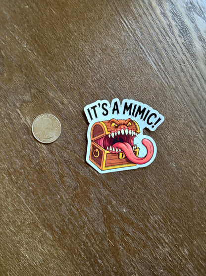 It's A Mimic Sticker - Funny DND Monster Decal - RPG Treasure Chest Trap - Dungeon Master Gift - Tabletop Gaming Art - Sticker for Stanley