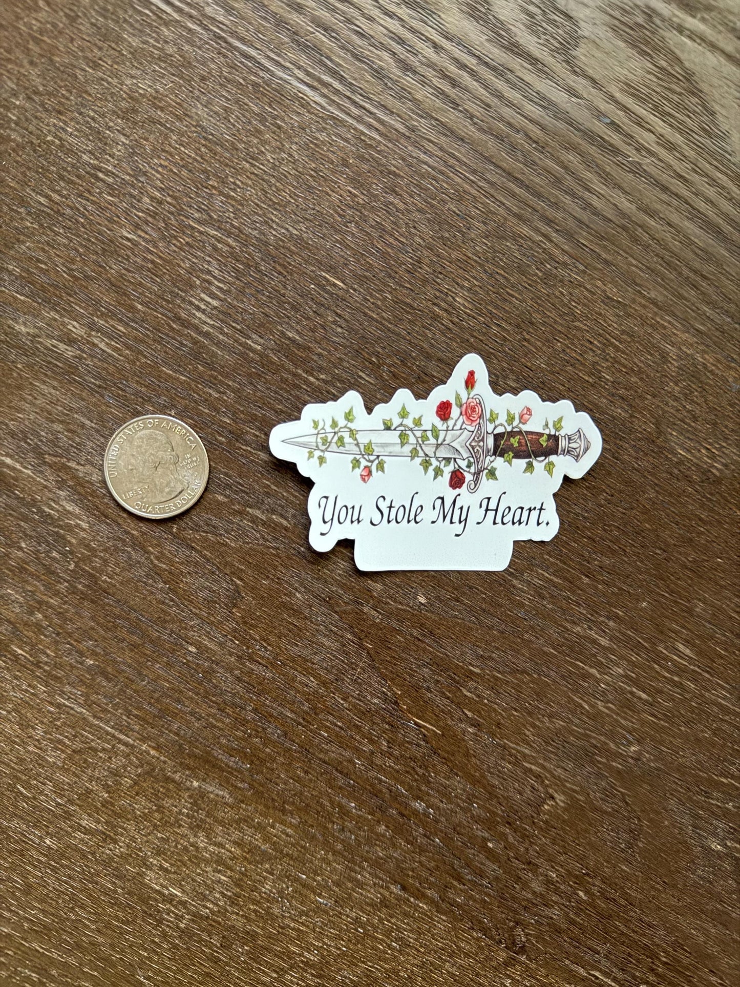 Floral Dagger Sticker - You Stole My Heart - Romantasy Bookish Gift - Dark Academia Aesthetic - Gothic Valentine Decal - Waterproof Kindle