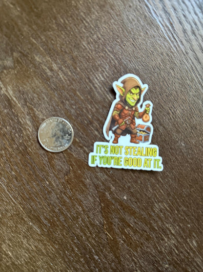 Funny Goblin Rogue Sticker – D&D Loot Thief, Waterproof Vinyl