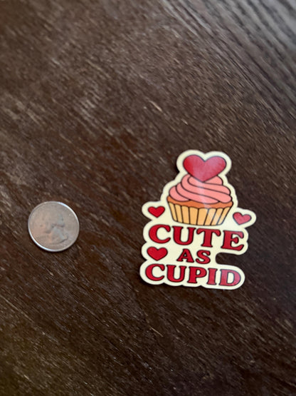 Cute As Cupid Sticker - Valentine Cupcake Decal - Funny Baking Gift - Retro Valentine Art - Sweet Treat Sticker - Waterproof Laptop Vinyl