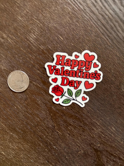 Happy Valentines Day Sticker - Retro Red Rose Decal - Romantic Love Gift - Classic Flower Sticker - Waterproof Laptop Vinyl for Her